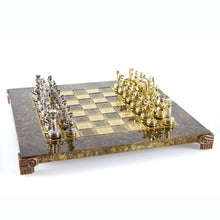 Load image into Gallery viewer, Greek Roman Army Chess Set - Brass Nickel Pawns - Brown chess Board

