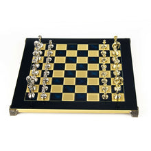 Load image into Gallery viewer, Classic Metal Staunton Chess Set - Brass Nickel Pawns - Blue chess Board
