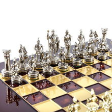 Load image into Gallery viewer, Greek Roman Army Chess Set - Brass Nickel Pawns - Red chess Board
