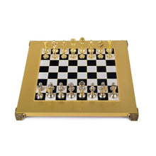 Load image into Gallery viewer, Classic Metal Staunton small Chess Set - Brass Nickel Pawns - Gold Black Board

