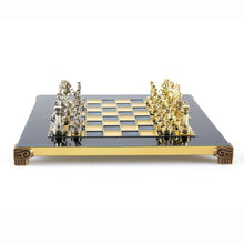 Load image into Gallery viewer, Greek Roman Army Chess Set - Brass Nickel Pawns - Blue chess Board
