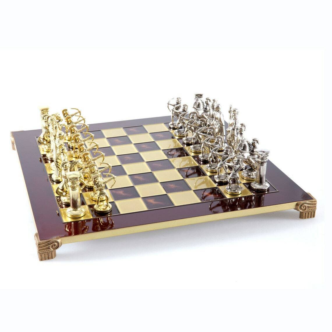 Archers Large Chess Set - Brass Nickel Pawns - Red chess Board – Talos ...