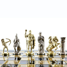 Load image into Gallery viewer, Archers Large Chess Set - Brass Nickel Pawns - Blue chess Board
