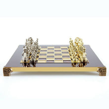 Load image into Gallery viewer, Greek Roman Army Chess Set - Brass Nickel Pawns - Red chess Board
