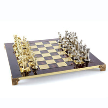 Load image into Gallery viewer, Greek Roman Army Large Chess Set - Brass Nickel Pawns - Red chess Board
