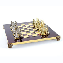Load image into Gallery viewer, Greek Roman Army Chess Set - Brass Nickel Pawns - Red chess Board

