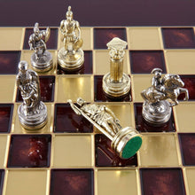 Load image into Gallery viewer, Greek Roman Army Chess Set - Brass Nickel Pawns - Red chess Board
