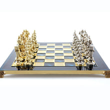 Load image into Gallery viewer, Renaissance Chess Set - Brass Nickel Pawns - Blue chess Board
