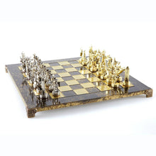 Load image into Gallery viewer, Greek Mythology Chess Set - Brass Nickel Pawns - Brown chess Board
