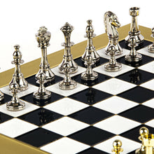 Load image into Gallery viewer, Classic Metal Staunton Chess Set - Brass Nickel Pawns - Gold Black chess Board
