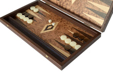 Load image into Gallery viewer, Traditional 15&quot; Walnut root Backgammon Set - Ivory Brown chips
