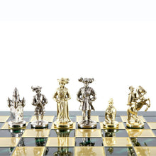Load image into Gallery viewer, Knights Large Chess Set - Brass Nickel Pawns - Green chess Board

