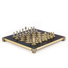 Load image into Gallery viewer, Classic Metal Staunton small Chess Set - Brass Nickel Pawns - Red chess Board
