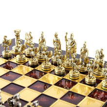 Load image into Gallery viewer, Greek Roman Army Chess Set - Brass Nickel Pawns - Red chess Board
