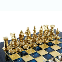 Load image into Gallery viewer, Spartan Warriors Chess Set - Brass Nickel Pawns - Blue chess Board

